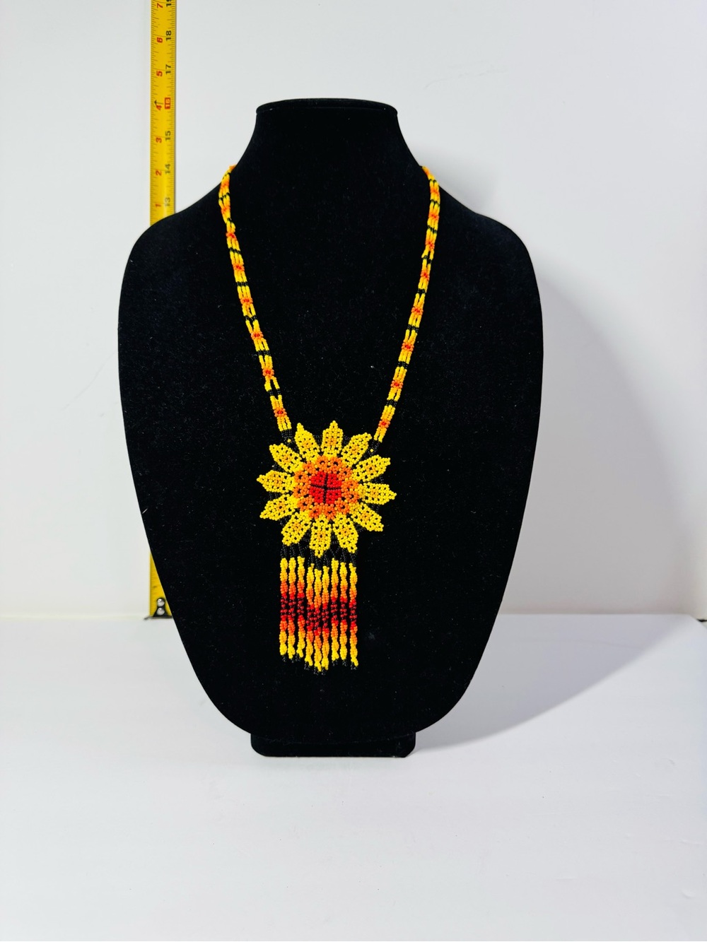 Handmade Yellow and Red Beaded Sunflower Necklace